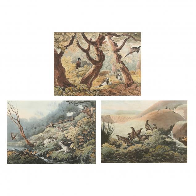 three-antique-hand-colored-shooting-aquatints