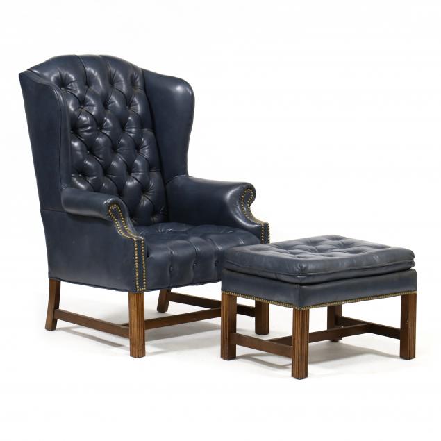 chippendale-style-tufted-leather-easy-chair-and-otttoman