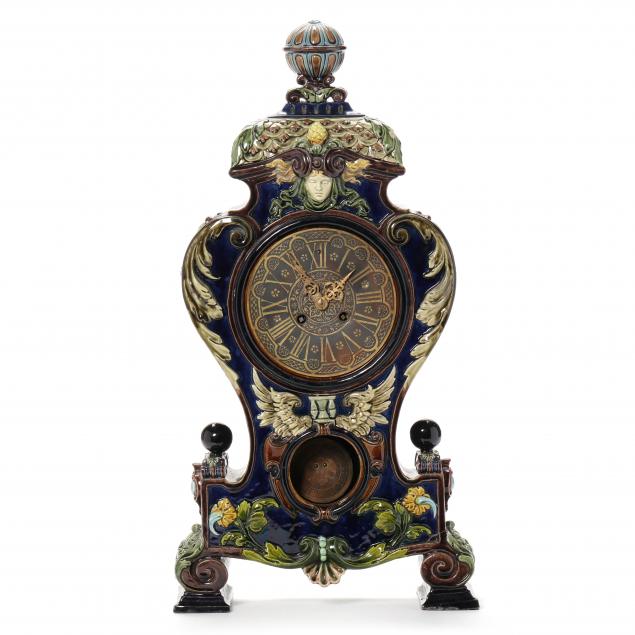 antique-continental-majolica-mantel-clock