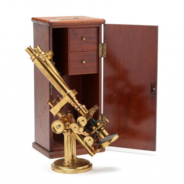 antique-mahogany-cased-brass-binocular-microscope-748-w-watson-sons