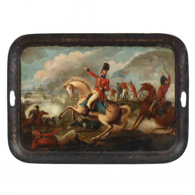 a-regency-tole-tray-painted-with-a-battlefield-scene