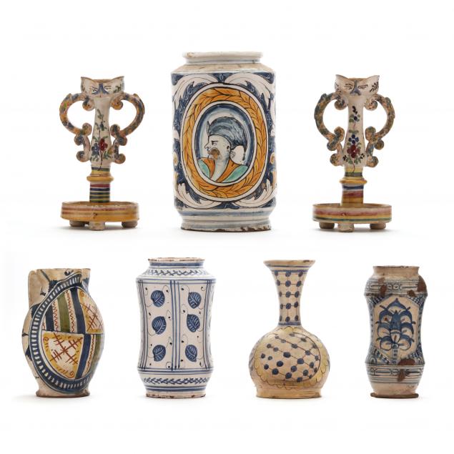 group-of-seven-vintage-majolica-pottery
