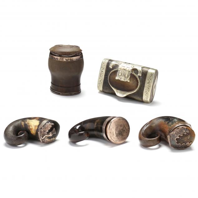 five-scottish-silver-mounted-horn-snuff-mulls