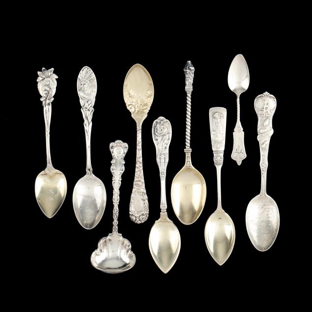 a-collection-of-9-antique-sterling-silver-spoons