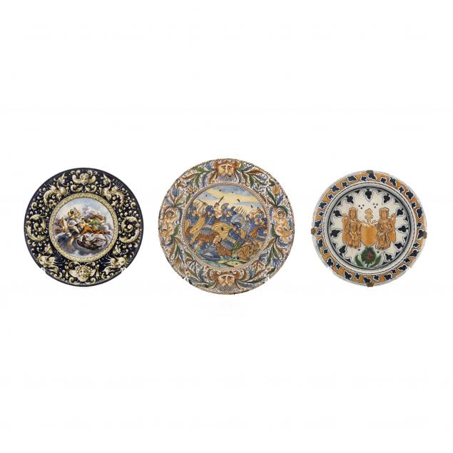 three-vintage-majolica-chargers