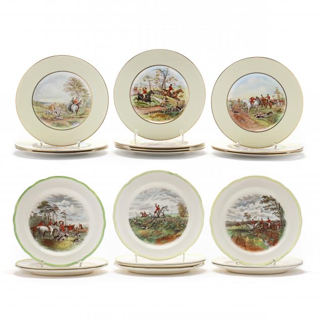 two-sets-of-10-copeland-spode-equestrian-hunt-theme-dinner-plates