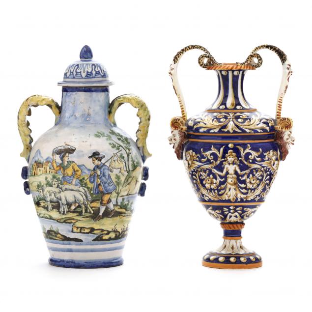 two-italian-majolica-polychrome-urns