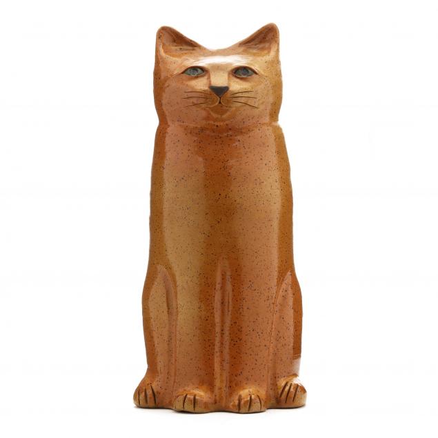 a-large-glazed-pottery-cat-signed-c-link