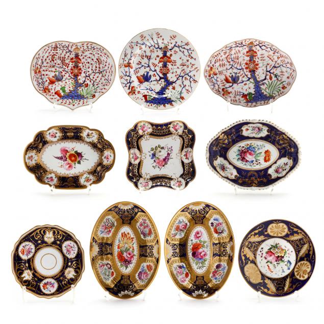 a-selection-of-ten-antique-porcelain-dishes-attributed-to-derby-or-worcester