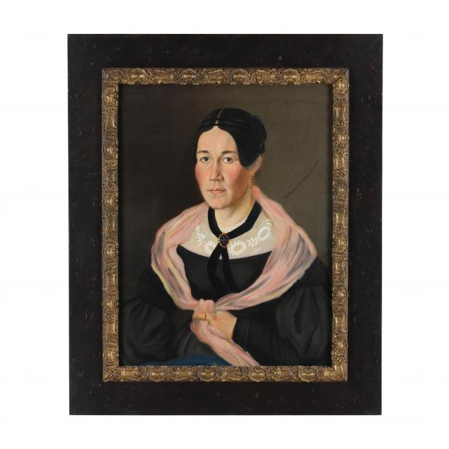 american-school-mid-19th-century-portrait-of-a-woman-with-a-pink-wrap