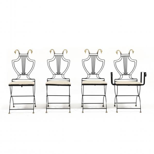 attributed-maison-jansen-four-folding-lyre-back-chairs