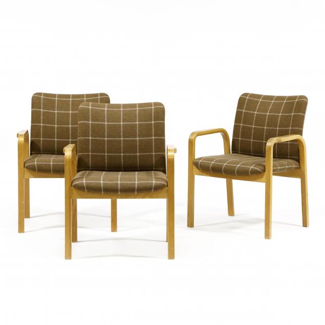 three-vintage-cado-bentwood-armchairs