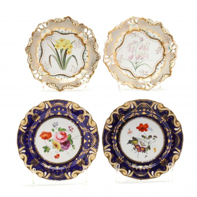 two-pair-of-english-floral-decorated-plates
