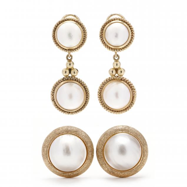 two-pairs-of-gold-and-mabe-pearl-earrings
