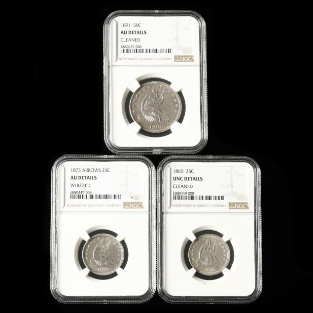 three-3-liberty-seated-coins-graded-ngc-details
