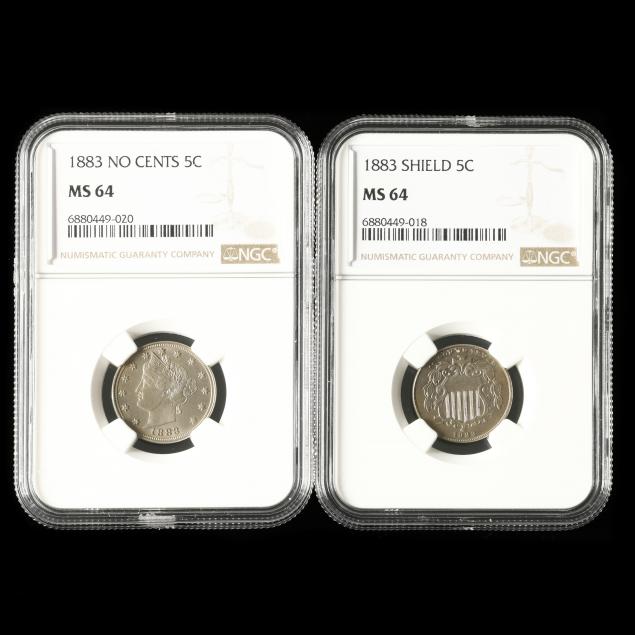 1883-shield-nickel-and-1883-liberty-head-no-cents-nickel-both-ngc-ms64