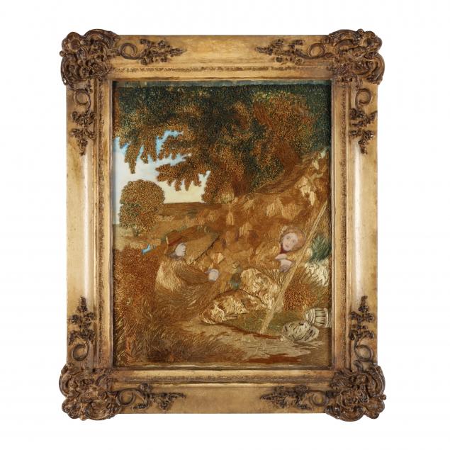 framed-victorian-chenille-embroidery-on-silk