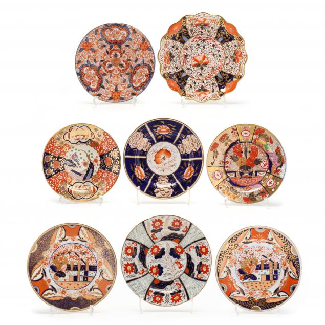 eight-english-plates-japanese-imari-designs