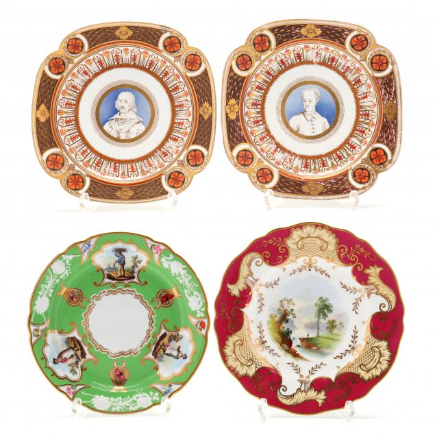 four-english-antique-cabinet-plates