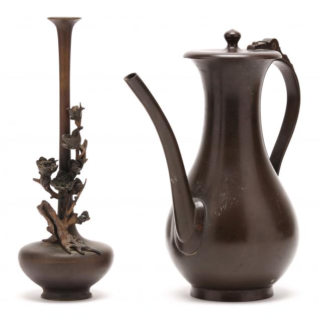 a-japanese-bronze-pitcher-and-bud-vase