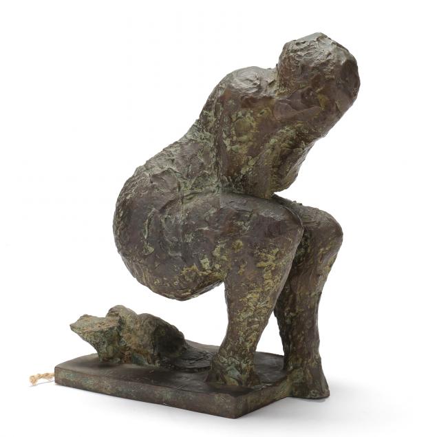 american-school-20th-c-bronze-model-of-a-crouching-figure
