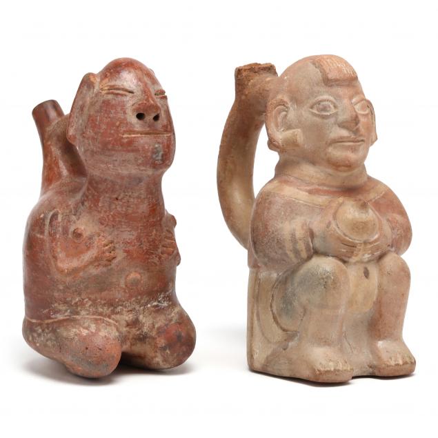 two-pre-columbian-peruvian-figural-stirrup-vessels-with-provenance