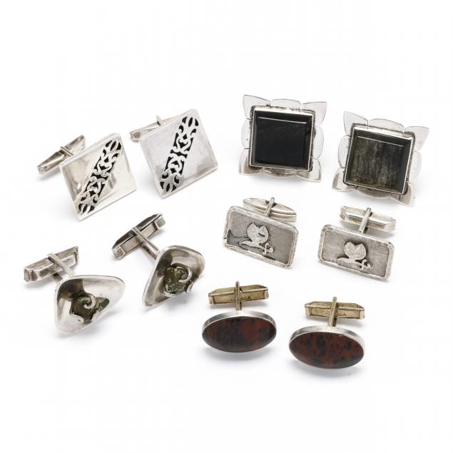 five-pairs-of-mexican-silver-cufflinks