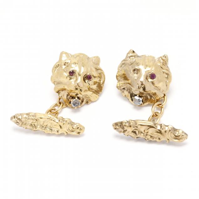 vintage-gold-and-gem-set-lion-motif-cufflinks