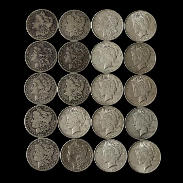 ten-circulated-morgan-dollars-and-ten-circulated-peace-dollars