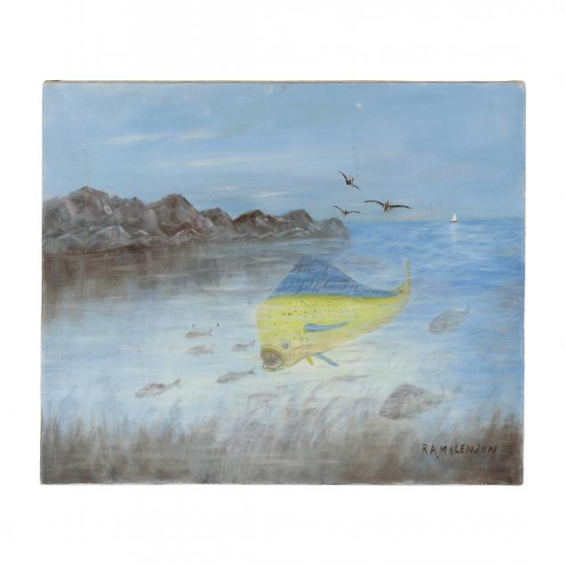 roy-mclendon-american-1932-2024-florida-highwayman-painting-swimming-mahi