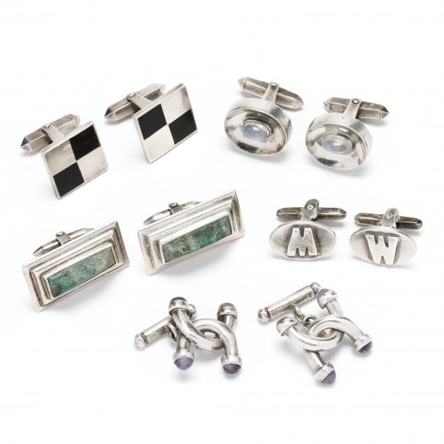 five-pairs-of-mexican-silver-cufflinks