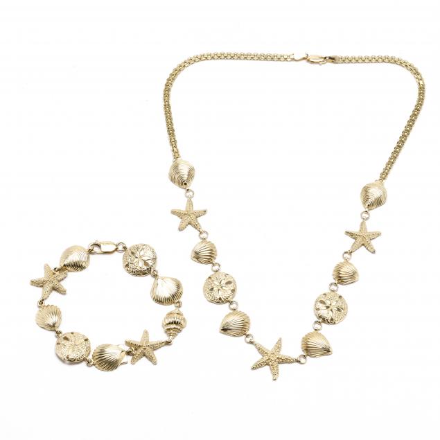 gold-shell-motif-necklace-and-bracelet