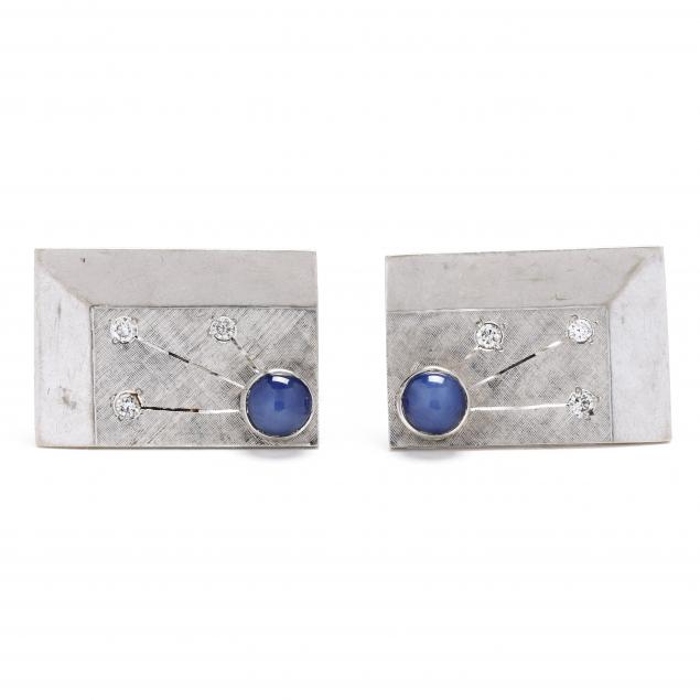 white-gold-and-synthetic-star-sapphire-cufflinks