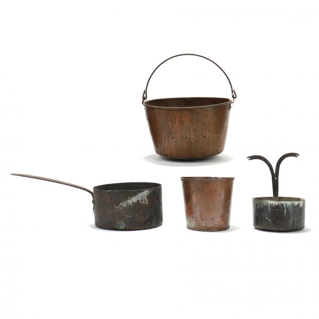 group-of-antique-copper-cookware-and-boiler