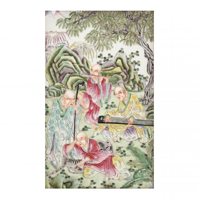 a-chinese-famille-rose-porcelain-plaque-of-arhats