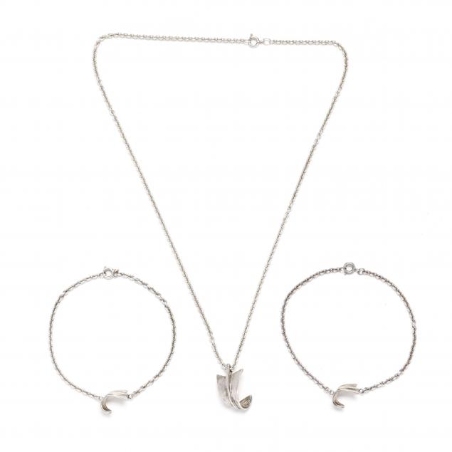 a-sterling-silver-bent-arrow-motif-necklace-and-two-bracelets-tiffany-co