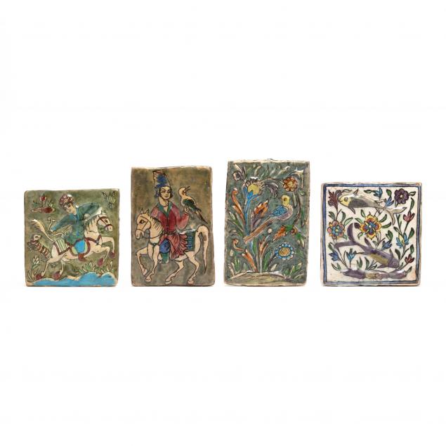 four-persian-qajar-pottery-molded-tiles
