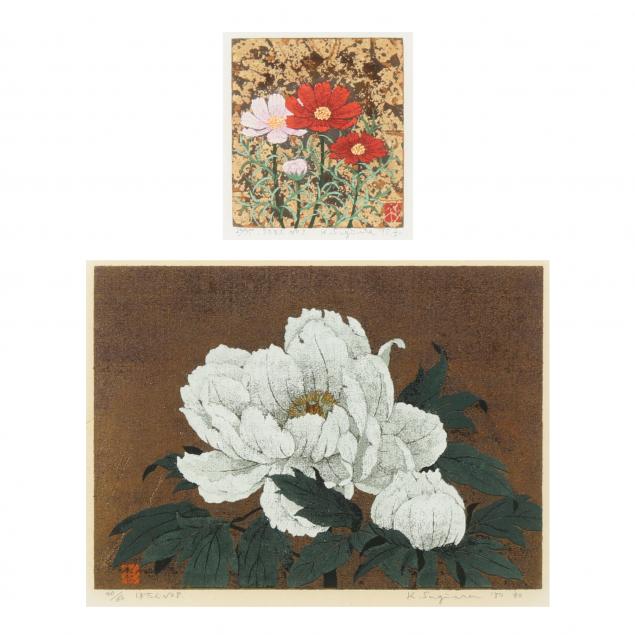 kazutoshi-sugiura-japanese-b-1938-floral-prints-two-works