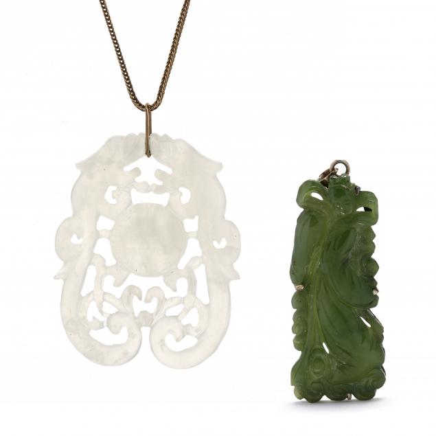 a-nephrite-pendant-and-a-gold-and-serpentine-pendant-necklace