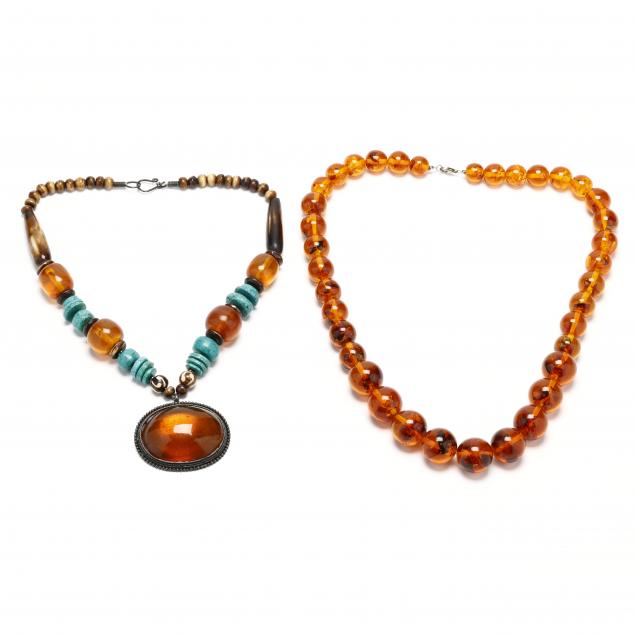 an-amber-necklace-and-a-mixed-bead-necklace
