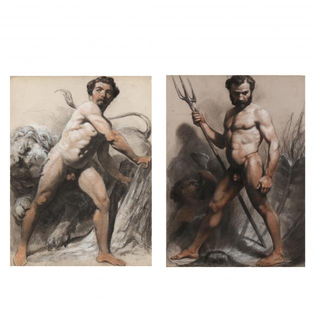 french-school-mid-19th-century-pair-of-male-nude-studies-i-neptune-androcles-i