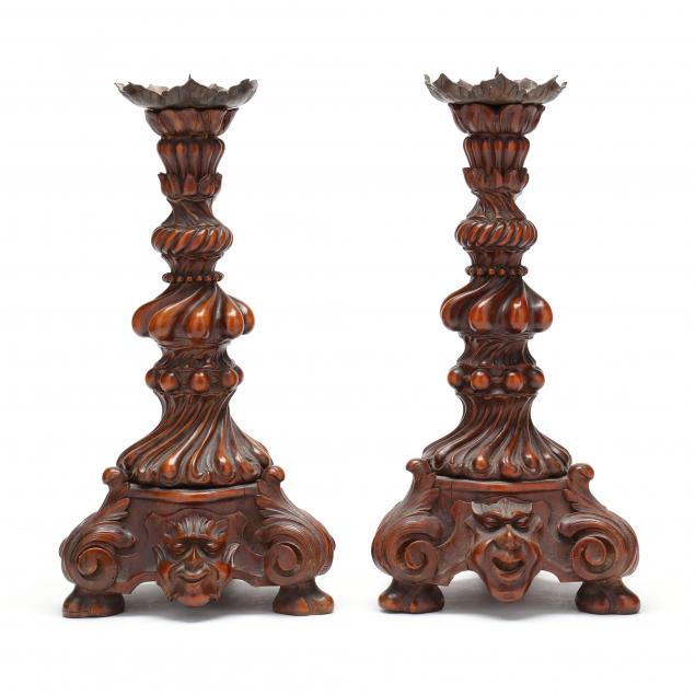 pair-of-german-carved-wood-pricket-candlesticks