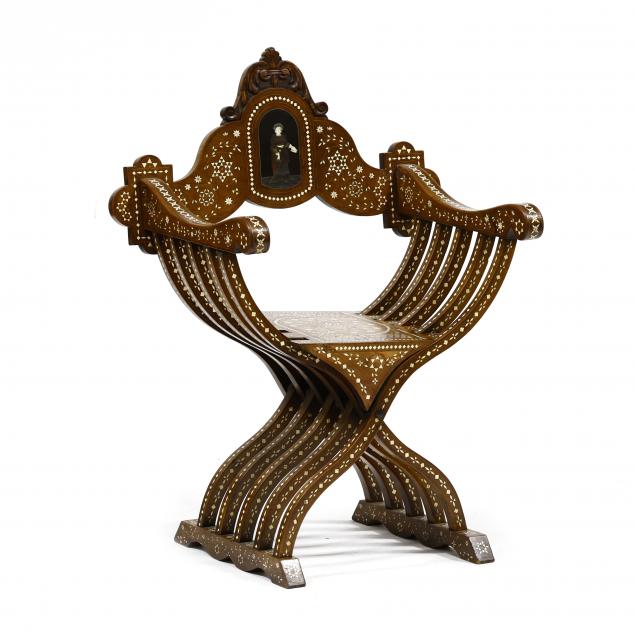 anglo-indian-inlaid-walnut-savonarola-chair