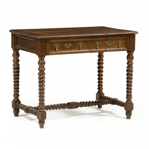 antique-english-carved-oak-barley-twist-writing-table