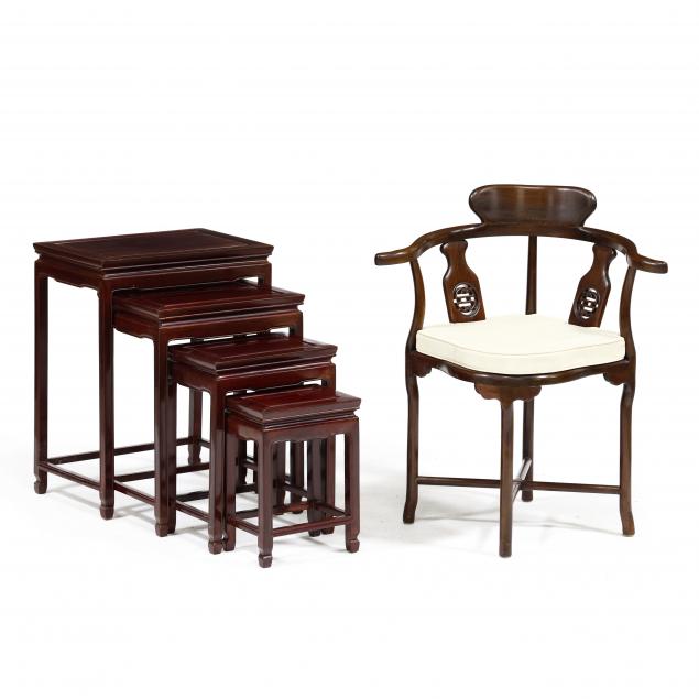 chinese-hardwood-corner-chair-and-nesting-tables
