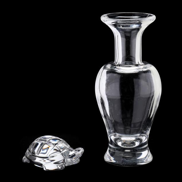 steuben-crystal-vase-and-baccarat-turtle