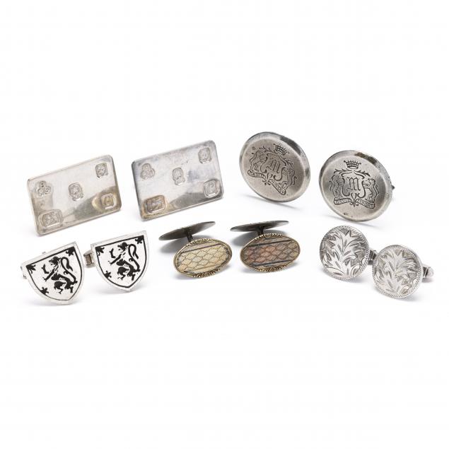 five-pairs-of-sterling-silver-cufflinks