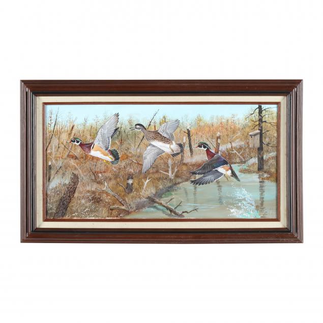 duane-raver-jr-nc-1927-2022-wood-ducks-in-flight