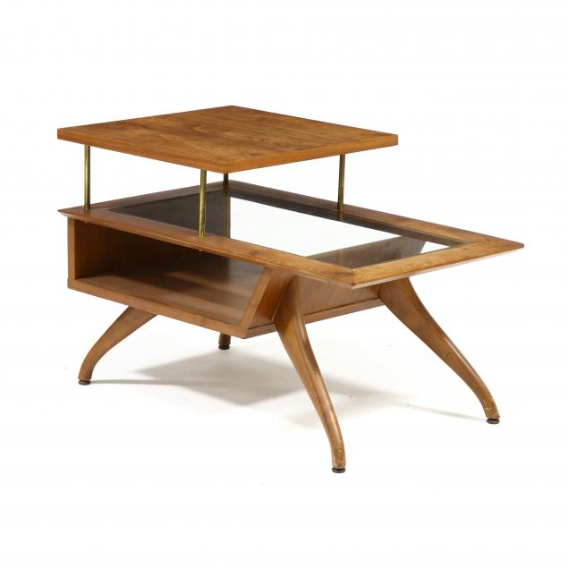 american-mid-century-two-tiered-walnut-and-glass-side-table