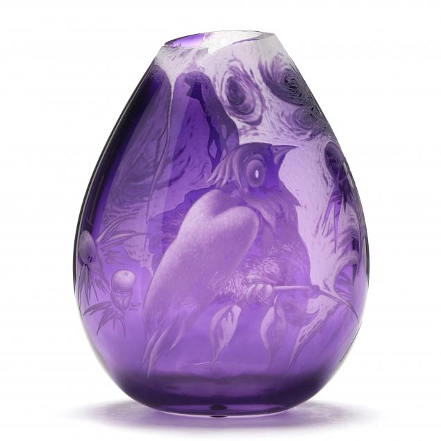lisabeth-sterling-american-born-1958-bird-and-nest-art-glass-vase